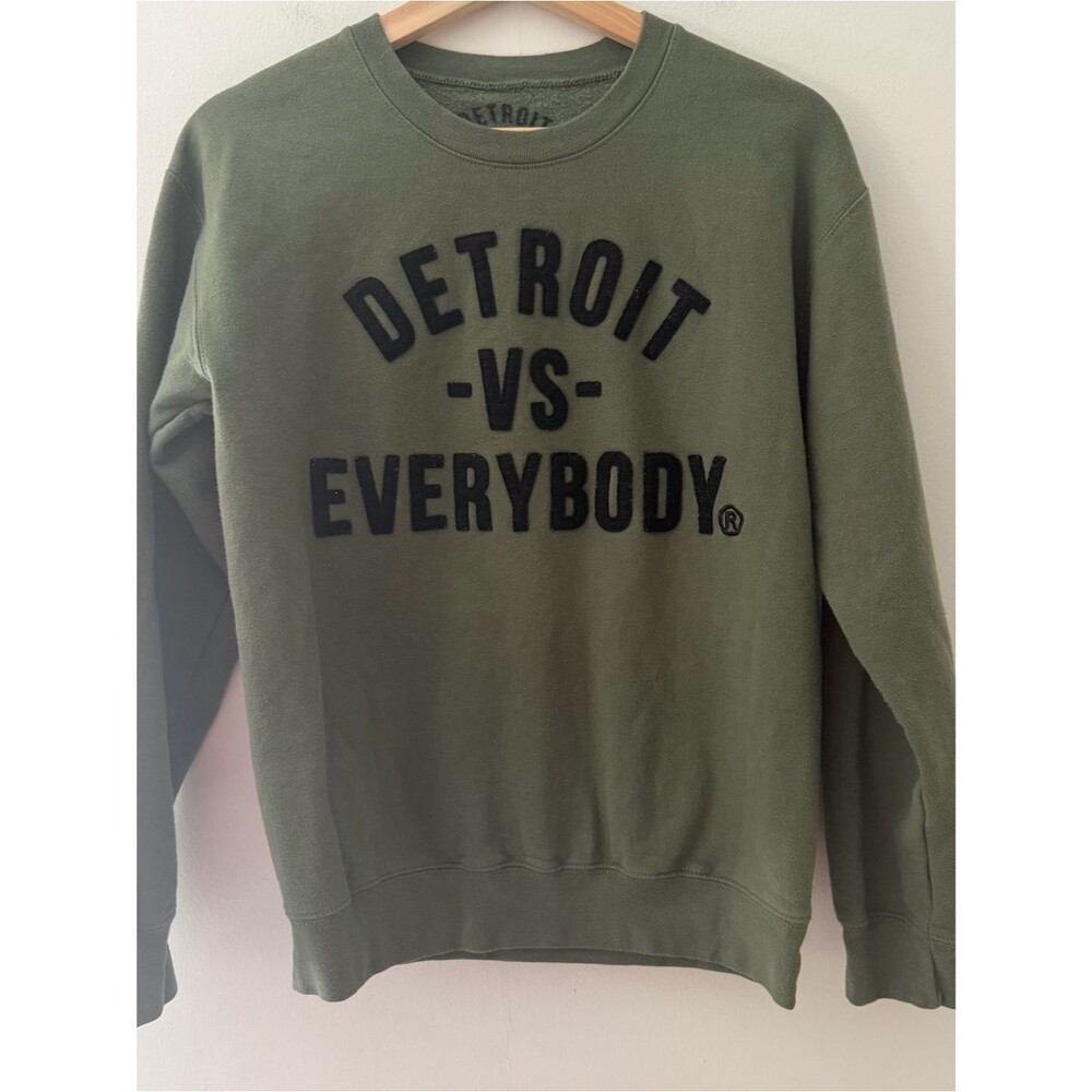 Detroit Vs Everybody Sweatshirt Crewneck Olive Green Size Small Unisex Michigan